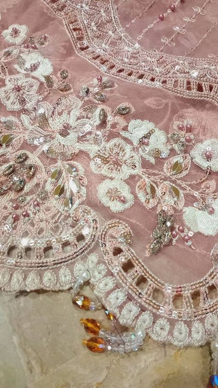Elegant Designer Embroidered chiffon Saree – Soft Pink with Lace 0