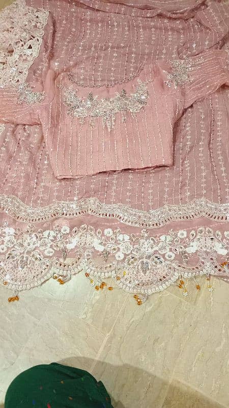 Elegant Designer Embroidered chiffon Saree – Soft Pink with Lace 1
