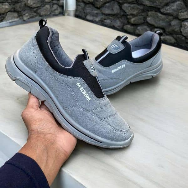 Men's Grey Synthetic Leather Skechers - Perfect for Walking (1 Pcs) 2