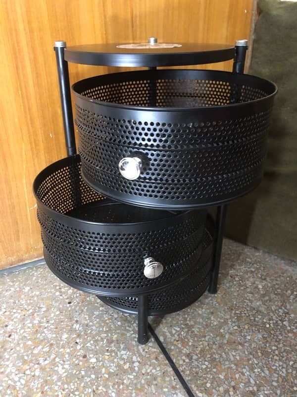 3 tier round rotating storage trolley black 3