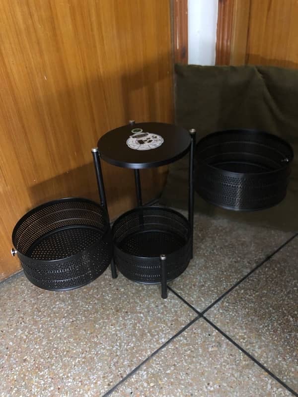 3 tier round rotating storage trolley black 6