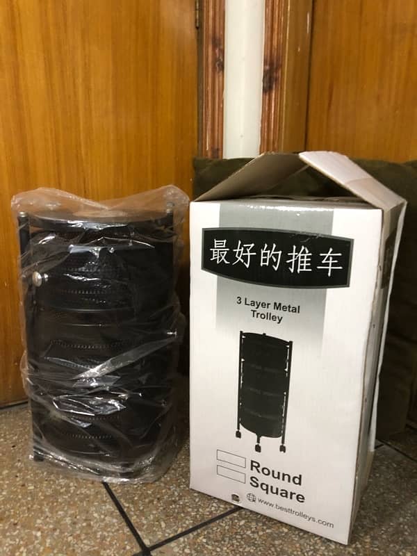 3 tier round rotating storage trolley black 8