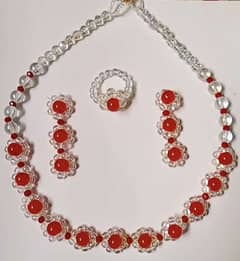 Red and White crystal beads Necklace set