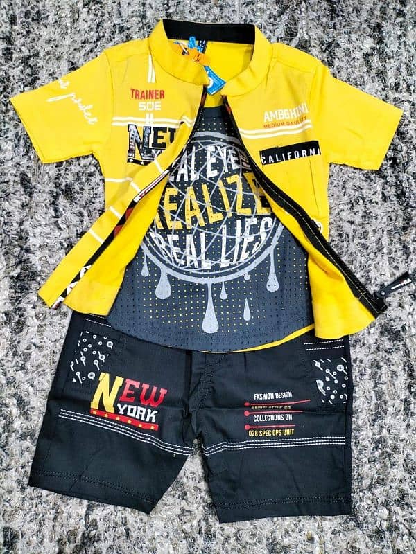 3 pcs printed cotton knicker and shirt best for Bakra eid boys 0