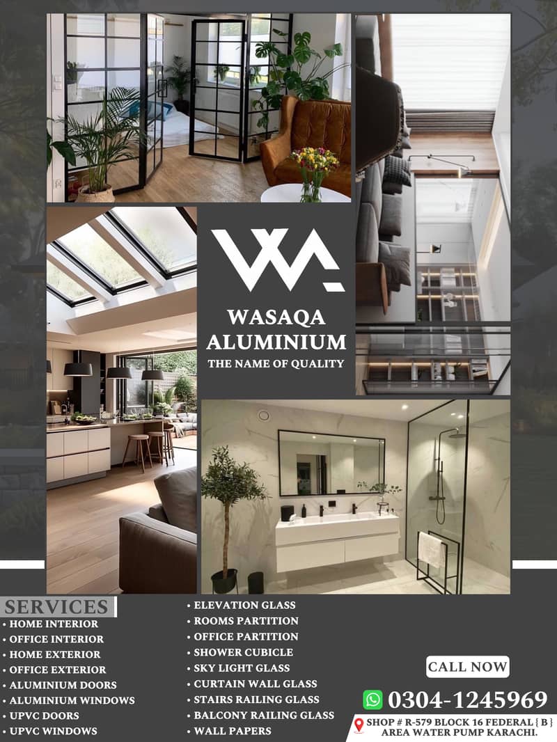 ALUMINIUM DOOR , TEMPERED GLASS DOOR ,STAIRS GLASS , BALCONY GLASS ETC 0