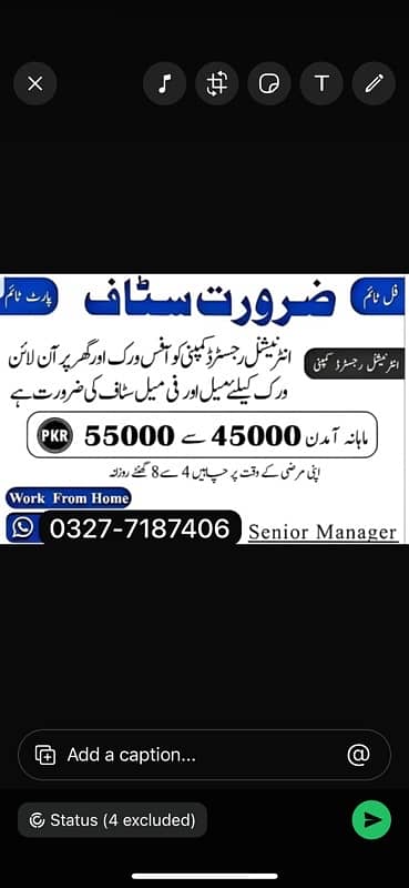 Office work and home base work are available for male and female 0