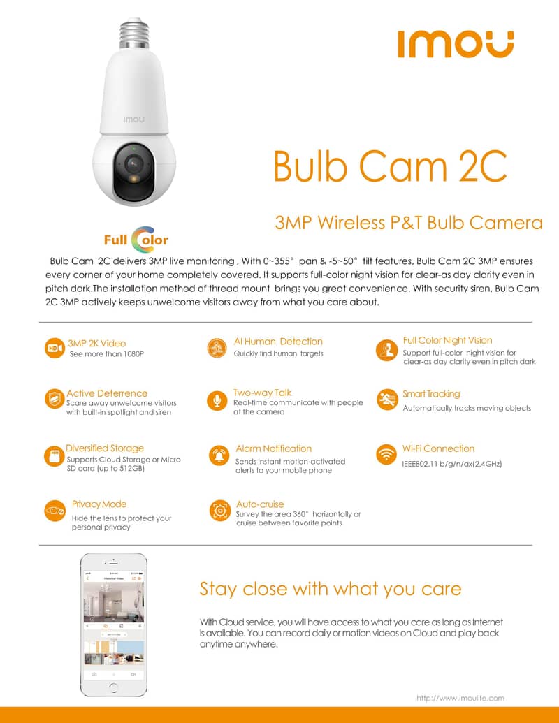 Camera | CCTV camera | WiFi IMOU Bulb Cam 2K 3MP Pan & Tilt Camera 3