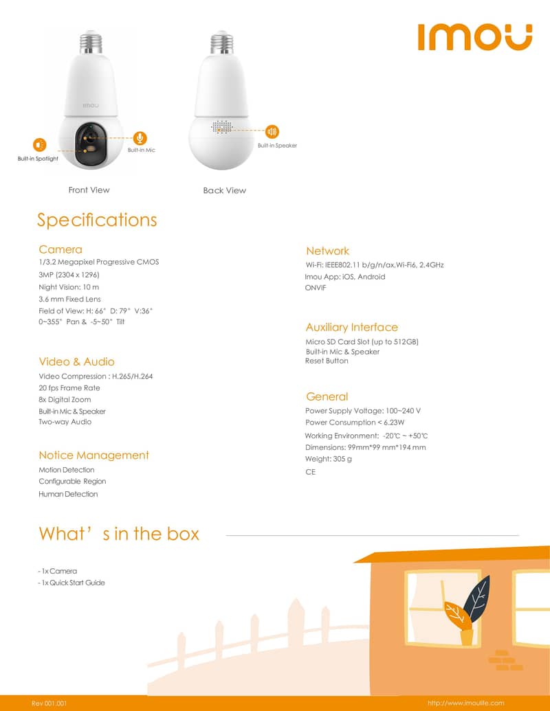 Camera | CCTV camera | WiFi IMOU Bulb Cam 2K 3MP Pan & Tilt Camera 4