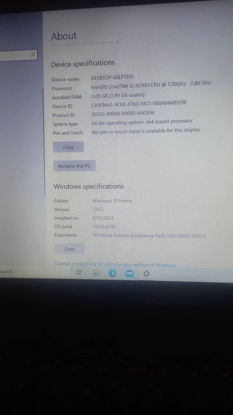 4 GB Ram , 512 GP ,core i5   4 generation 10