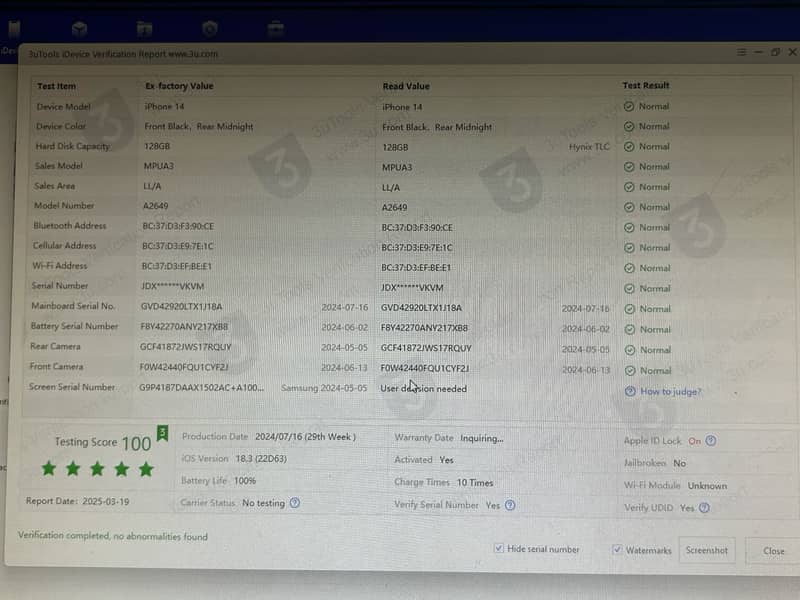 Iphone 14 Factory Locked 100% Battery Health 8