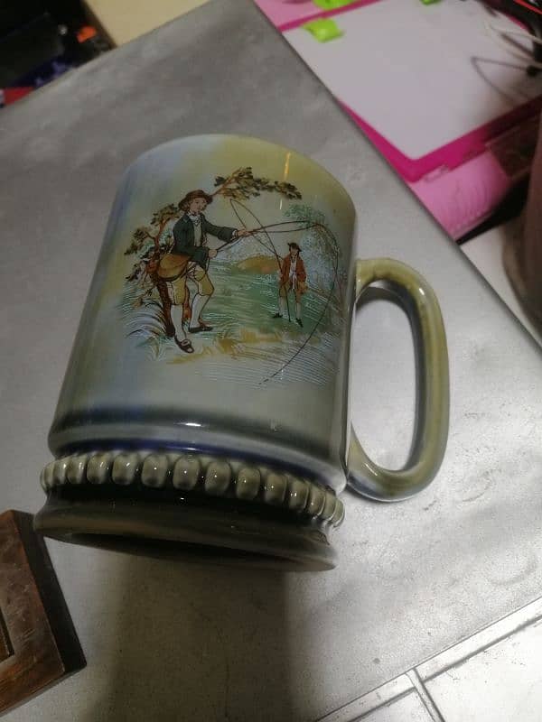 Porcelain Mug Gentlemen Fishing River Green Blue Ireland Vintage 4