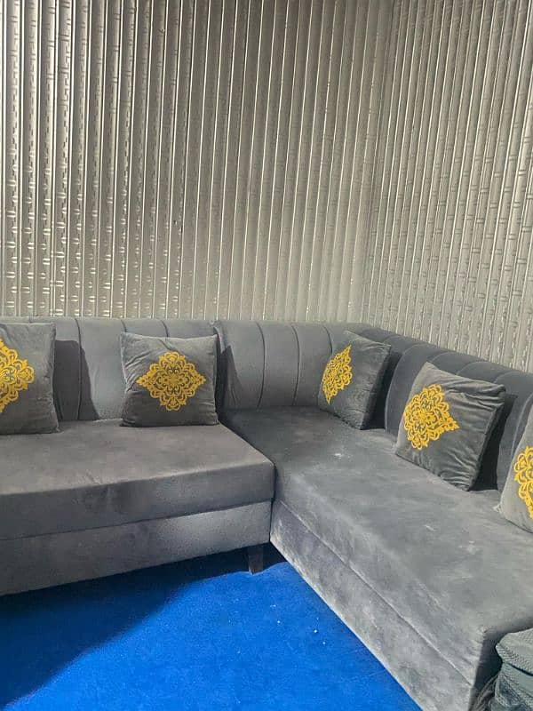 L SHAPE SOFA WITH SIGHTY IN GREY COLOR WITH NEW WOODEN TABLE 4