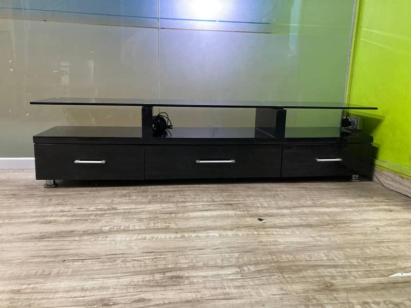 Modern Black Glass TV Console with 3 Drawers – Sleek & Spacious 0