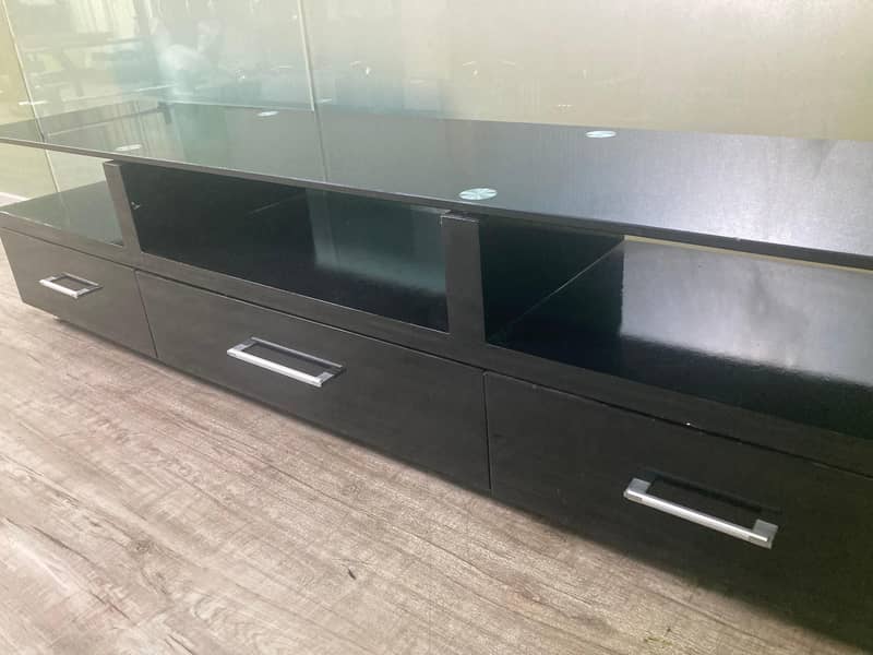 Modern Black Glass TV Console with 3 Drawers – Sleek & Spacious 1