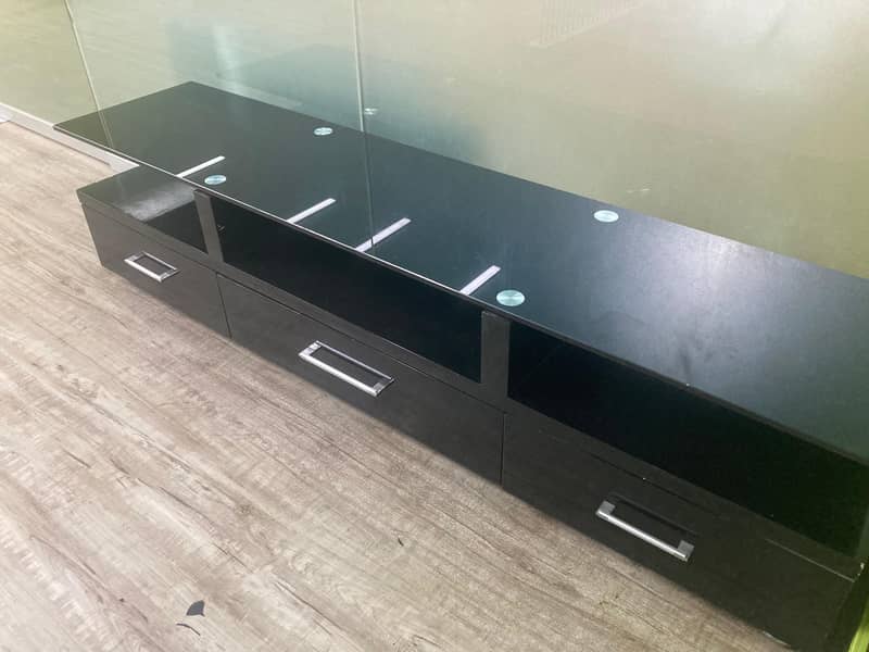 Modern Black Glass TV Console with 3 Drawers – Sleek & Spacious 2