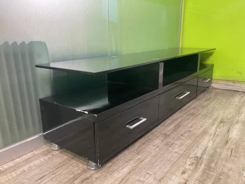 Modern Black Glass TV Console with 3 Drawers – Sleek & Spacious 3