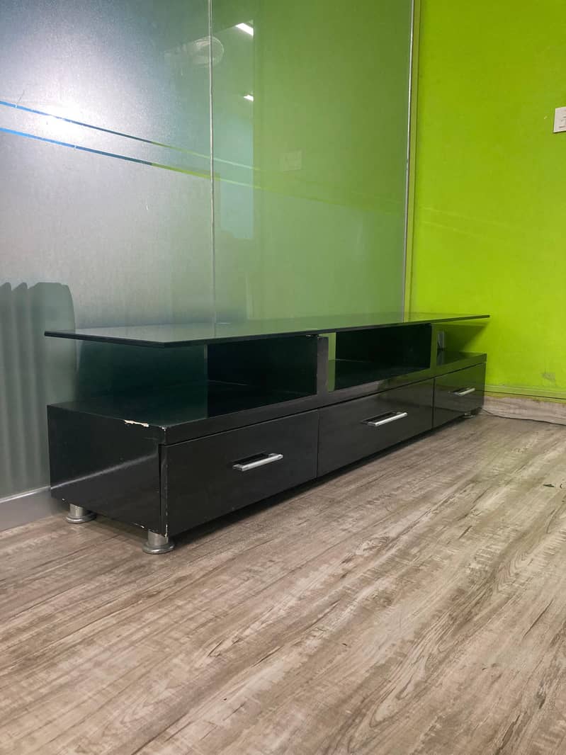 Modern Black Glass TV Console with 3 Drawers – Sleek & Spacious 4