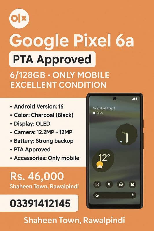 Google Pixel 6a –Approved – 6/128GB Only Mobile   Excellent Conditio 3