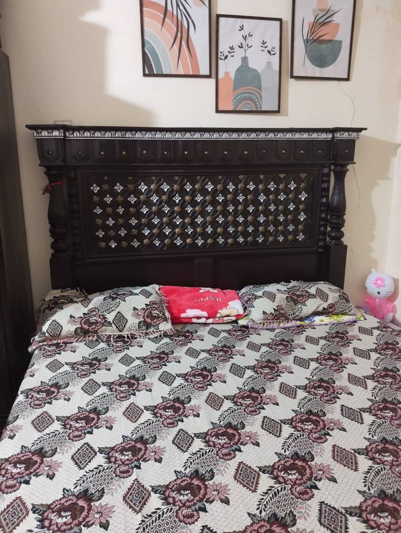 Solid Wood bed with side table 0