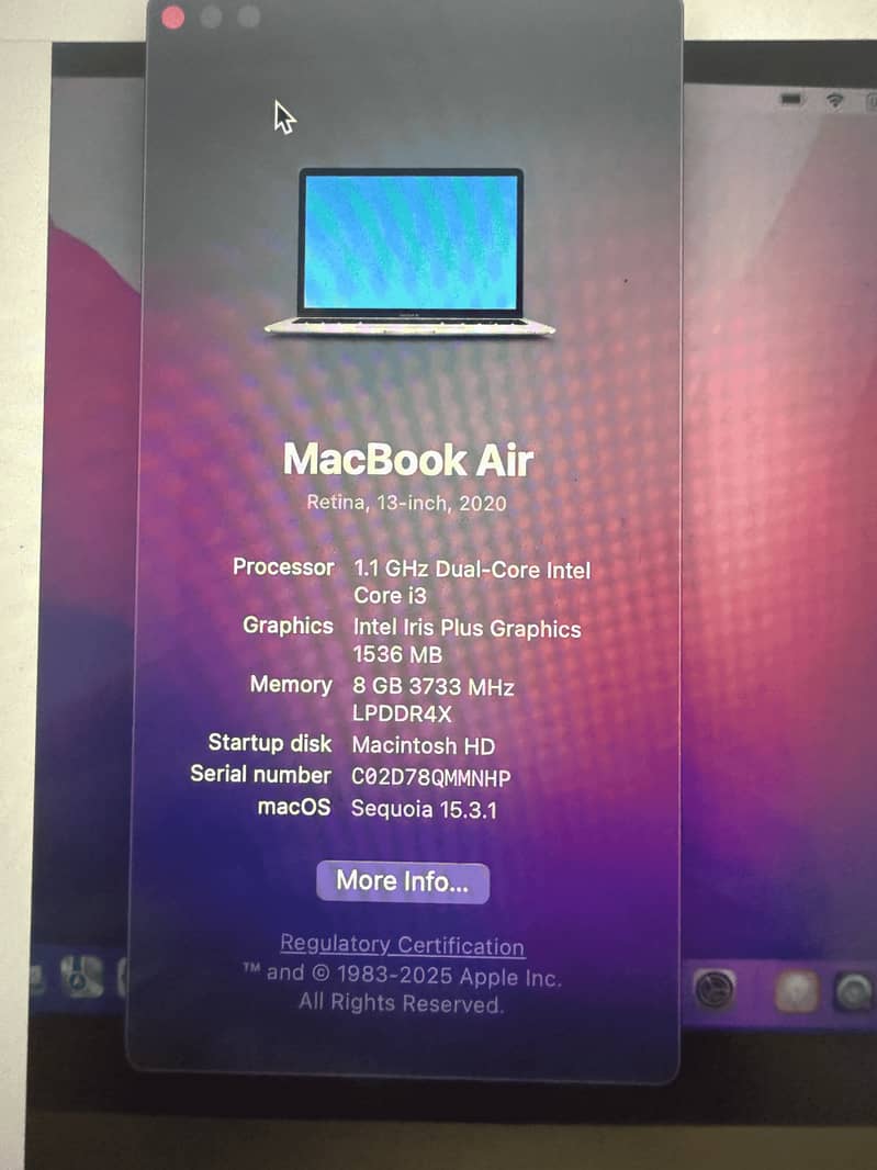 MacBook Air 2020, Intel Core i3, 13-Inch 8GB Ram, 256 SSD 5