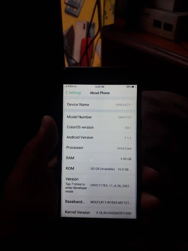 oppo A71 3gb ram 16gb memory 3