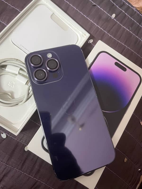iphone 14 pro max 256 gb factory unlock non pta deep purple 10/10 +box 4