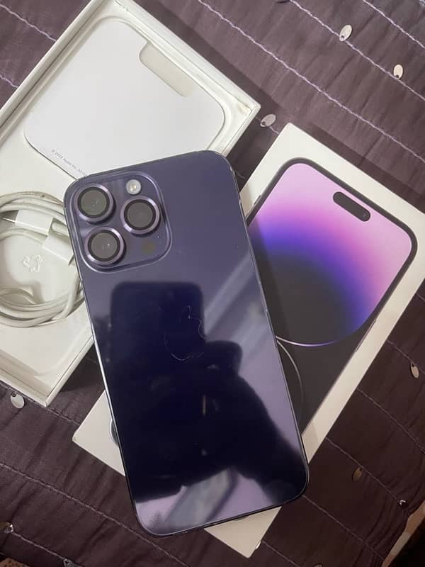 iphone 14 pro max 256 gb factory unlock non pta deep purple 10/10 +box 5
