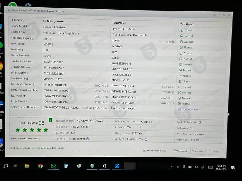 iphone 14 pro max 256 gb factory unlock non pta deep purple 10/10 +box 8