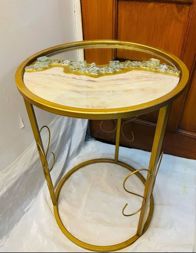 Handcrafted Resin Wooden Side Table – Unique Design 5