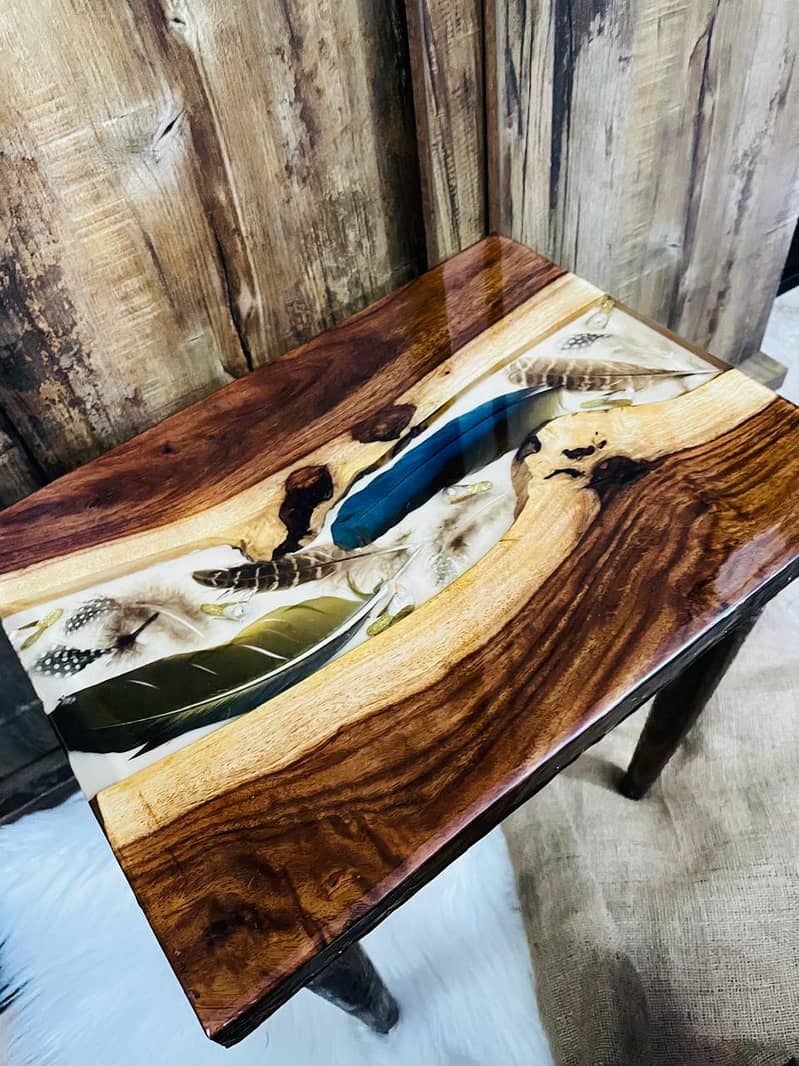 Handcrafted Resin Wooden Side Table – Unique Design 8