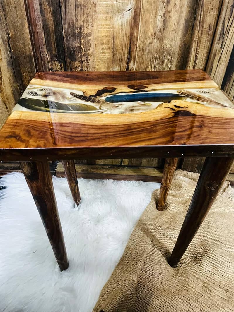 Handcrafted Resin Wooden Side Table – Unique Design 9