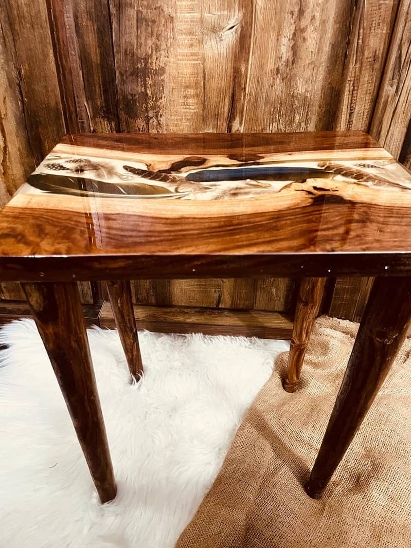 Handcrafted Resin Wooden Side Table – Unique Design 2
