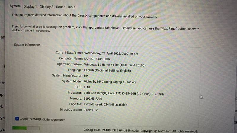 HP Victus 15 Intel Core i5 13th generation Nvidia RTX 3050 8