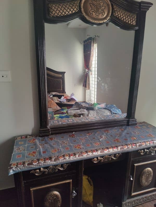 wooden bed set with side tables and dress in 2