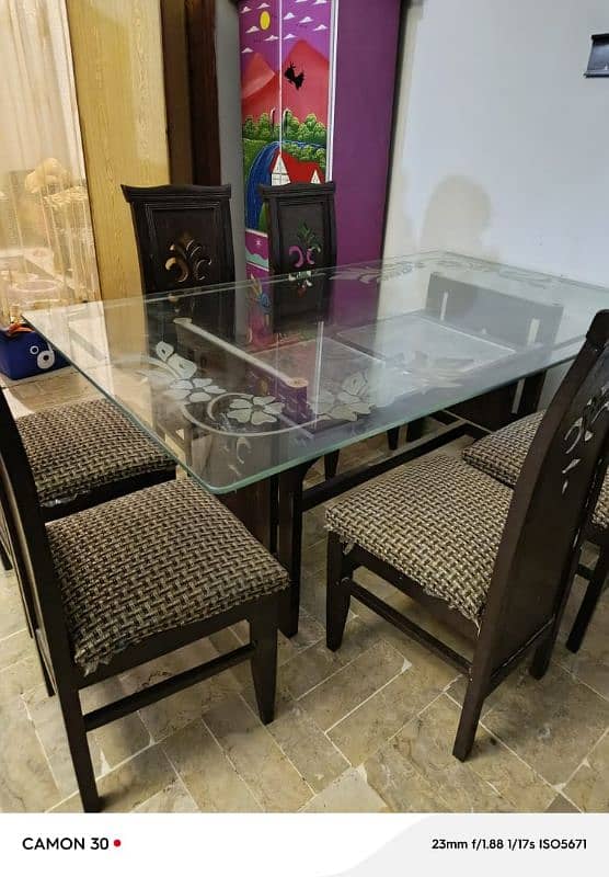 BIG SIZE GLASS DINING TABLE WITH 6 CHAIRS 1