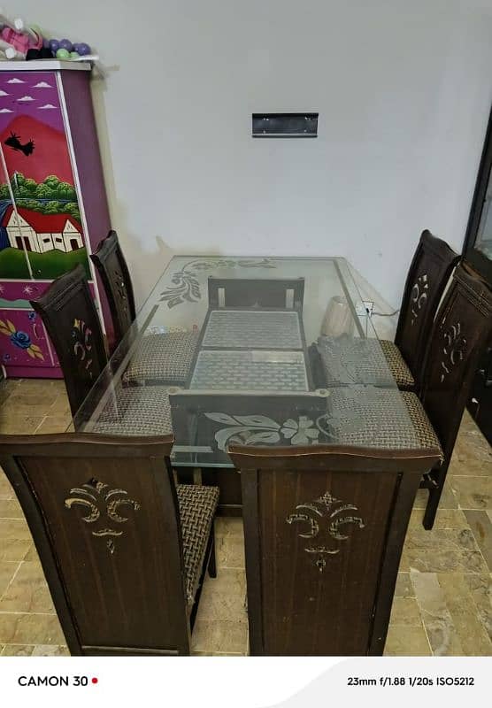 BIG SIZE GLASS DINING TABLE WITH 6 CHAIRS 2