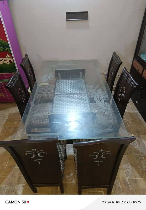 BIG SIZE GLASS DINING TABLE WITH 6 CHAIRS 6