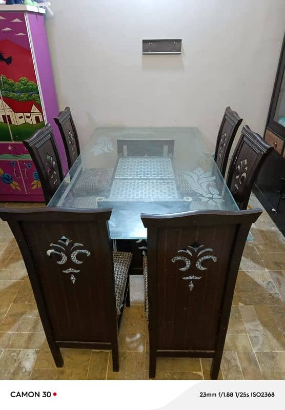 BIG SIZE GLASS DINING TABLE WITH 6 CHAIRS 7