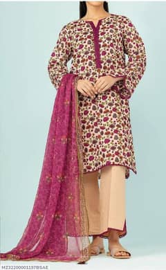 3 Pcs Women's Unstitched Printed Suit