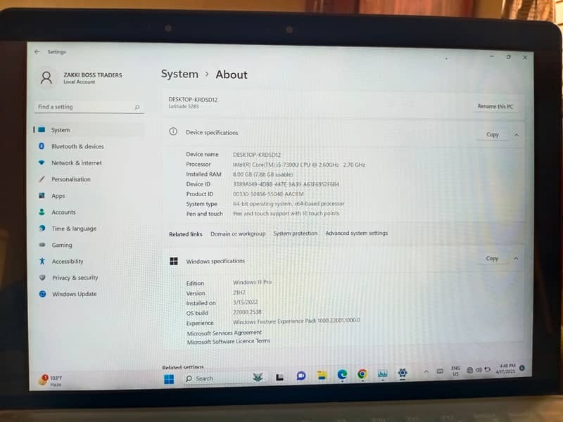 Dell latitude 5285 detachable (2 in 1) 9