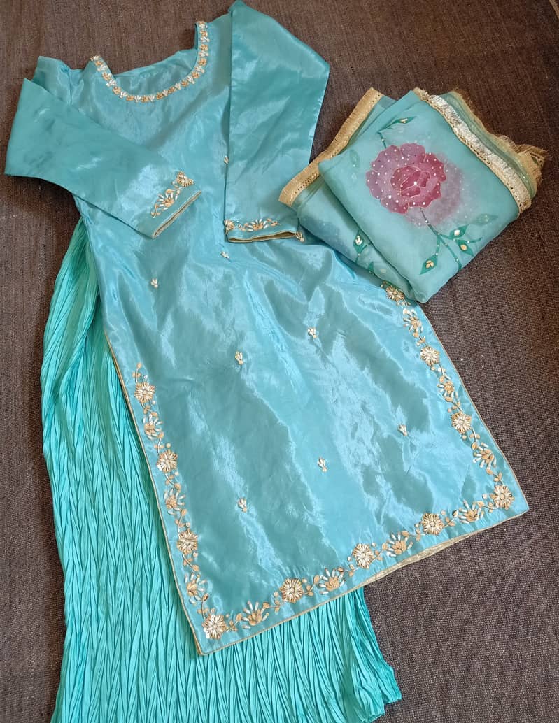 Hand painted and embellished orgenza duppata and dresses 8