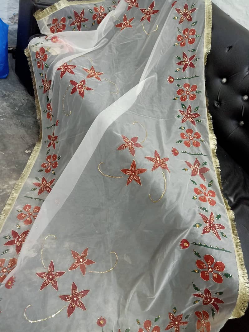 Hand painted and embellished orgenza duppata and dresses 9