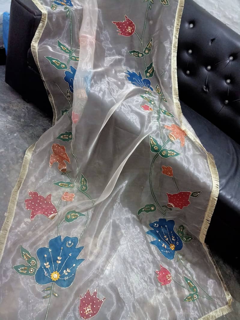Hand painted and embellished orgenza duppata and dresses 11
