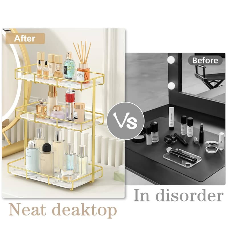 3 Layers Luxury Design Free Standing Shelf Makeup Organizer. 1