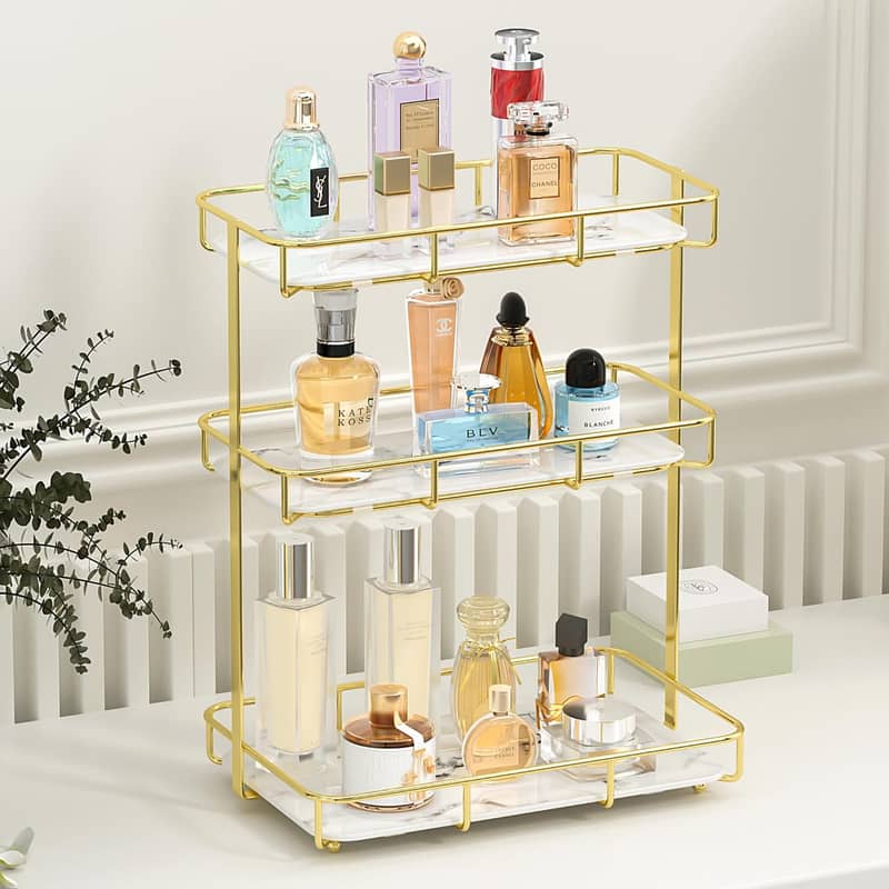 3 Layers Luxury Design Free Standing Shelf Makeup Organizer. 3
