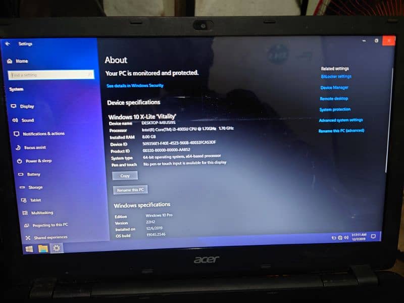 cor i 3 8 gb ram installed 2