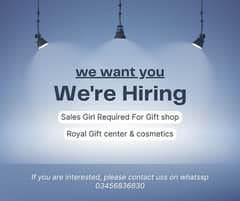 sales Girl Required For Cosmetics shop