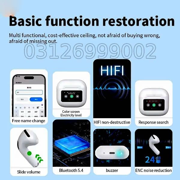 A10 Pro LCD Earbuds (White) 3