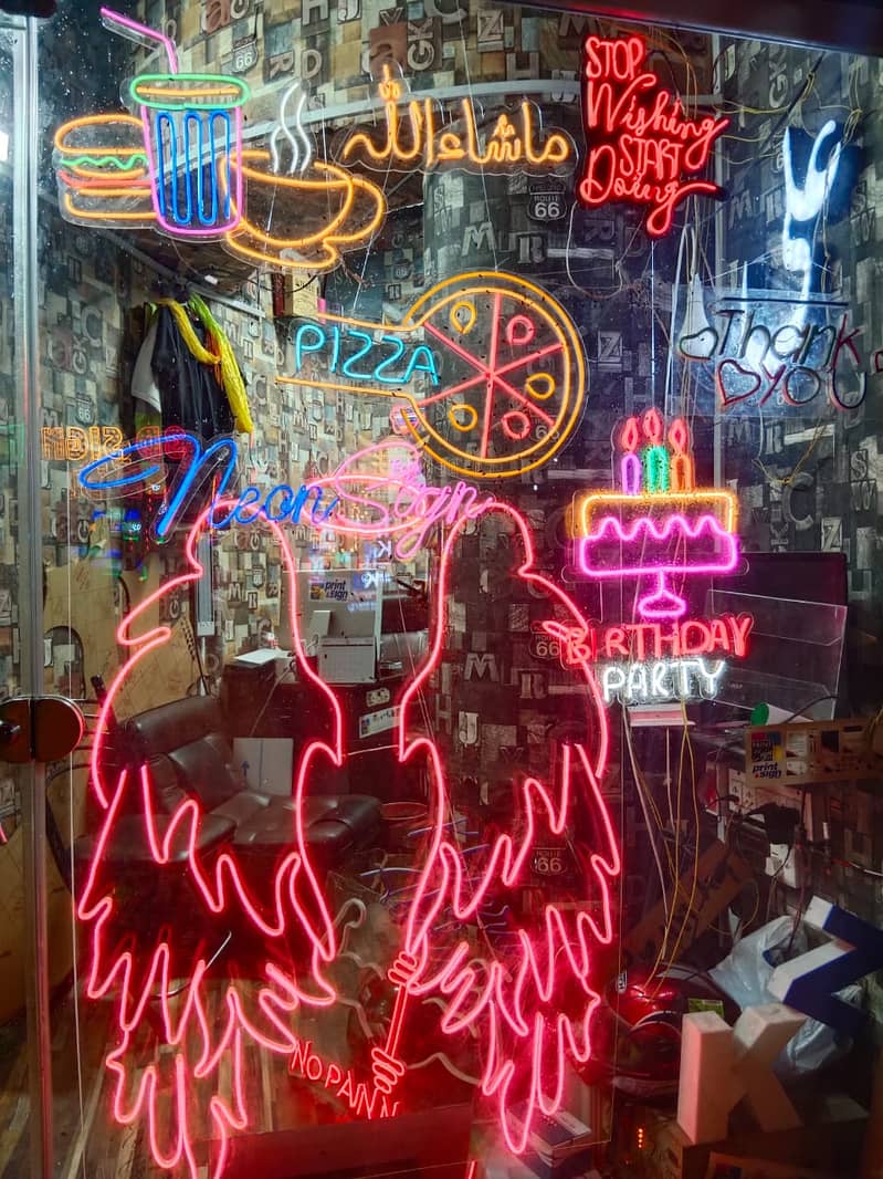 WE DEAL IN ALL KIND OF PRINTING LIKE. FLEX, NEON SIGN, WALPAPER, VINA 2