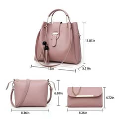 Chic Women's pink PU Leather handbags set -3pcs